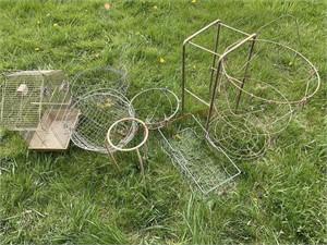Wire baskets, bird cage and stands