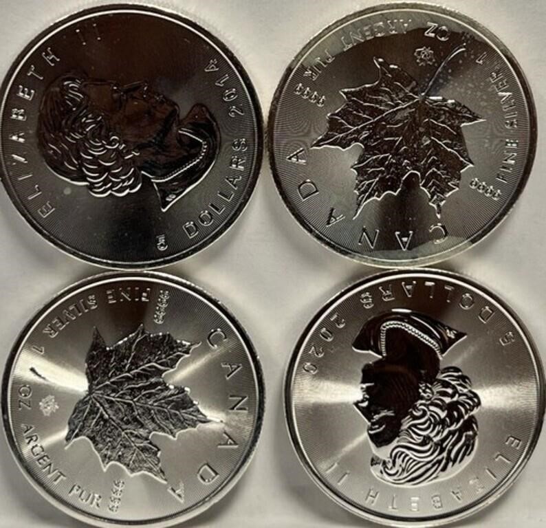 S - 4 COINS CANADA 1 OZ FINE SILVER EACH (D25)