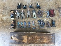 Lot of Metal Soldiers & Wooden Box