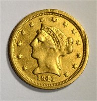 1841-C $2.5 GOLD LIBERTY VF/XF WEAK STRIKE