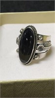 Vintage RB Sterling Black Onyx Ring Size 9