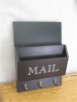 Wood Mail Box With Key Hooks Like New 14" long