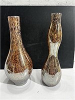 2 Brown Specked Art Glass Vases K16A