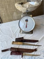 Sportsman scales and two fillet knives