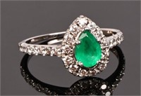 14k Gold Emerald & Diamond Ring