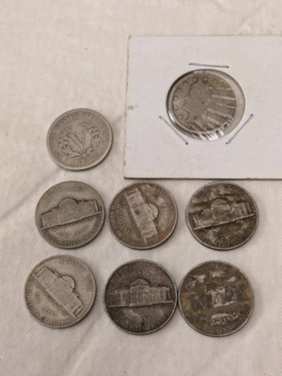 4 WW II Silver Nickels 1903-07, V-Nickels 1940-41