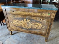 FRENCH MARKETRY INLAID MARBLE TOP SERVER