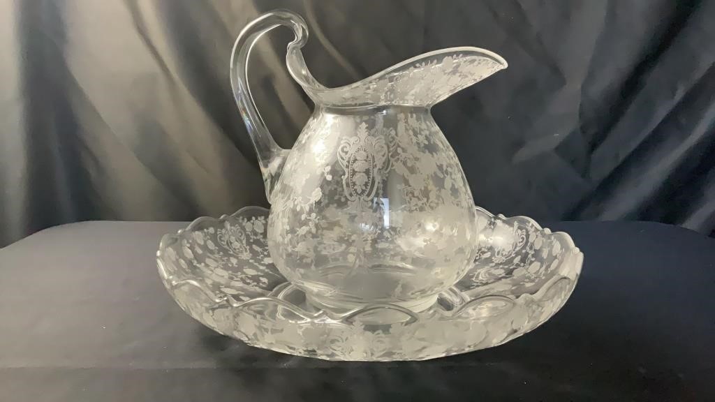 Cambridge Rose Point Clear Pitcher and Bowl