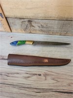 Homemade damascus fillet knife with sheath