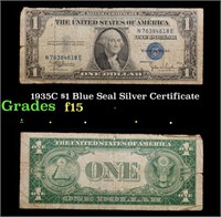 1935C $1 Blue Seal Silver Certificate Grades f+