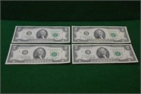 (4) unc/con # 1976 Two Dollar Notes