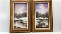 Pair of original oil paintings by Renee, snow