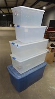 5 plastic totes