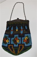 Vintage Floral Beaded Metal Closure Chain Purse