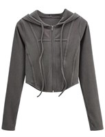 Xishiloft Women's Crop Top Hoodie Jacket Y2k Slim