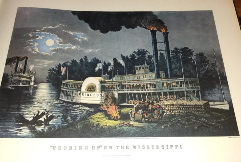 Currier and Ives Wooding Up Riverboat Mississippi