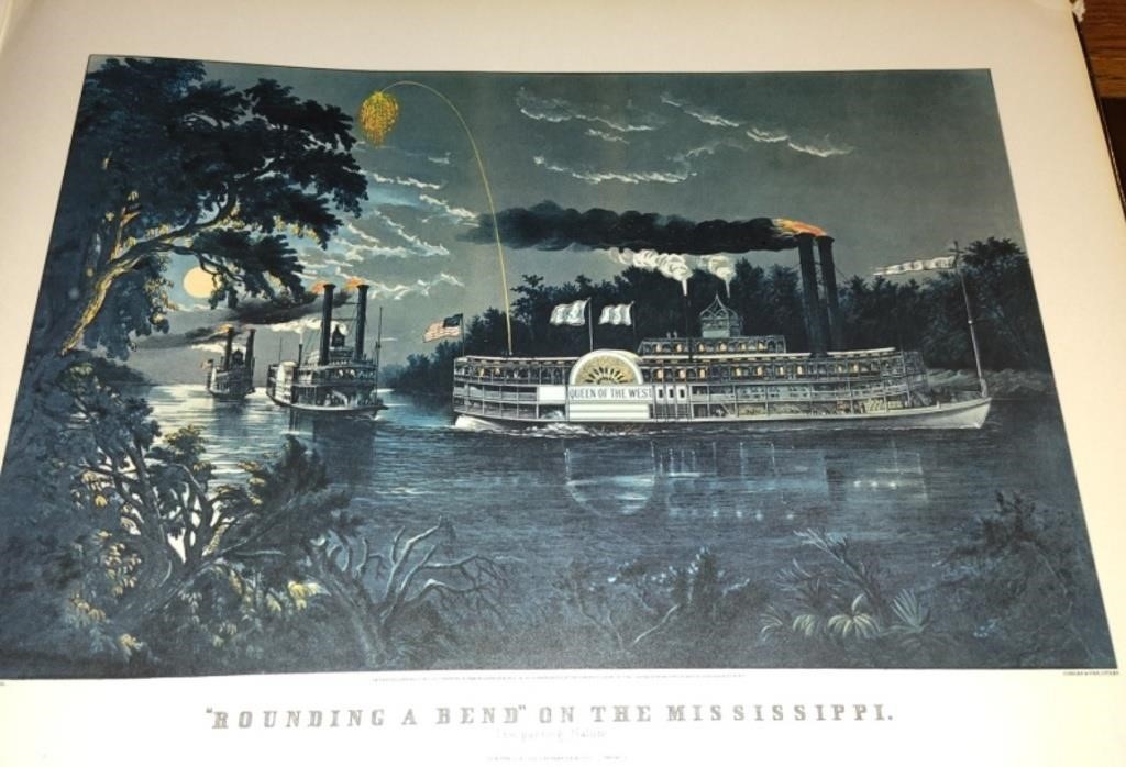 Currier and Ives Rounding a Bend Riverboat
