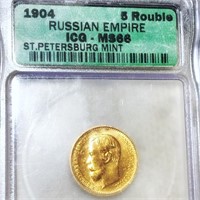 1904 Russian Gold 5 Rouble ICG - MS66