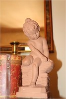 Statue of Child Sitting on Rock 13 1/2" Tall