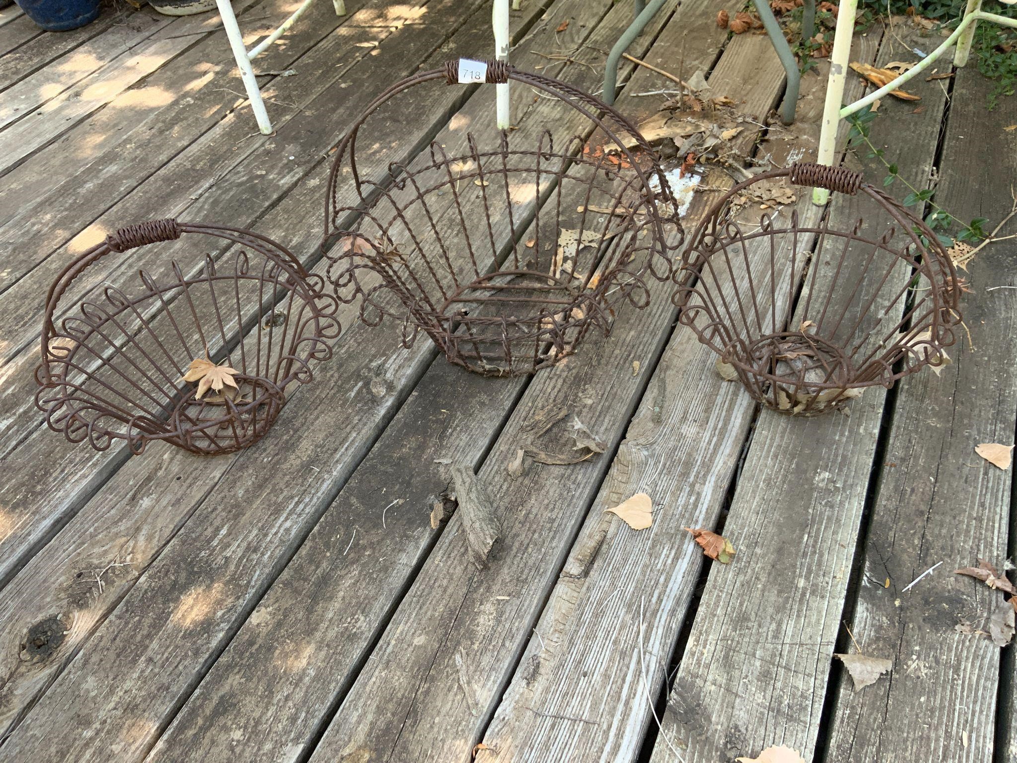 3 Vintage Metal Baskets