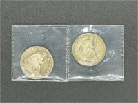 2 - 1853 half dollar silver coins