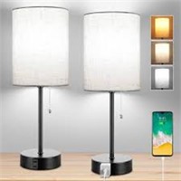 MOOACE 2-Pack Dual USB Bedside Table Lamps,