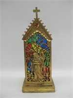 Stained Glass Reigious Scene Candle Holder