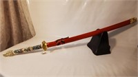 Japanese Sword w/ Red Scabbard 40"L  43" Overall