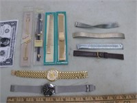 2 Wrist Watches (Rolex ? & Seiko)& 10 Watch Bands