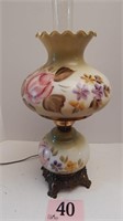 HAND-PAINTED GLASS LAMP WITH BRASS FIXTURES 21"