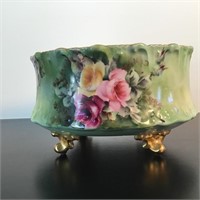 LIMOGES HAND PAINTED PORCELAIN FOOTED BOWL