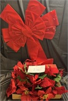 Vintage Christmas Decor; Bow; Poinsettias