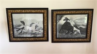 Two antique framed horse prints, black-and-white