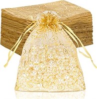 STARUBY Organza Gift Bags 100Pcs Gold Sheer Organz