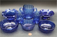 8 Hand-Blown Textured Cobalt Glass Bowls