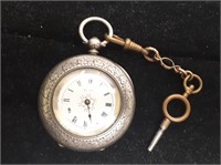 Fine Silver Pocket Watch "44346" with key & fob