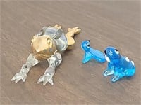 Three glass and crystal frogs