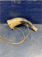 VINTAGE POWDER HORN WITH WOODEN LID