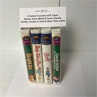 4 Family VHS's - Bambi, Snow White, Shirley Temple