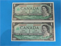 Monnaie Canadienne 2X $1 consécutif 1967