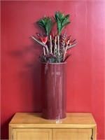Tropical Floral Arrangement In Oxblood Floor Vase