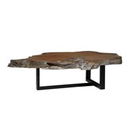 Live Edge Wood Slab Coffee Table with Black T Stan