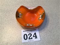 Hand Painted Orange And White Cased Glass Dish