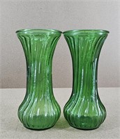 2pc Hoosier Emerald Ribbed Vases