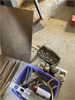 Plate steel, level, rocks & claw hammer