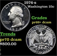 Proof 1974-s Washington Quarter 25c Grades GEM++ P