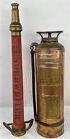 Vintage Brass Fire Extinguisher & Corded Nozzle
