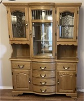 Oak China Cabinet with Stained Glass Doors