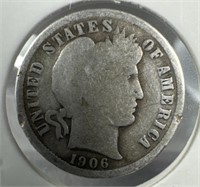 1906 Silver Barber Dime