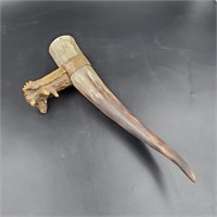 13" Steer Horn w/ Antler Handle